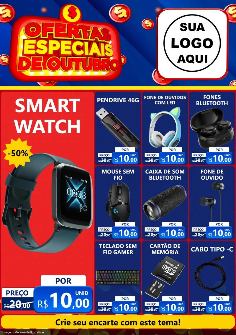 Modelo de Encarte para Encarte A4 Vertical com o tema Ofertas Especiais de Outubro para Informática