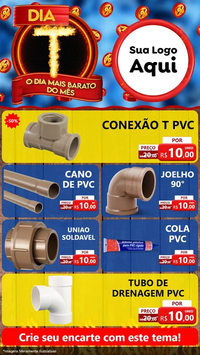 Modelo de TV para TV Vertical com o tema Dia T - O Dia Mais Barato Do Mês para Tubos e conexões
