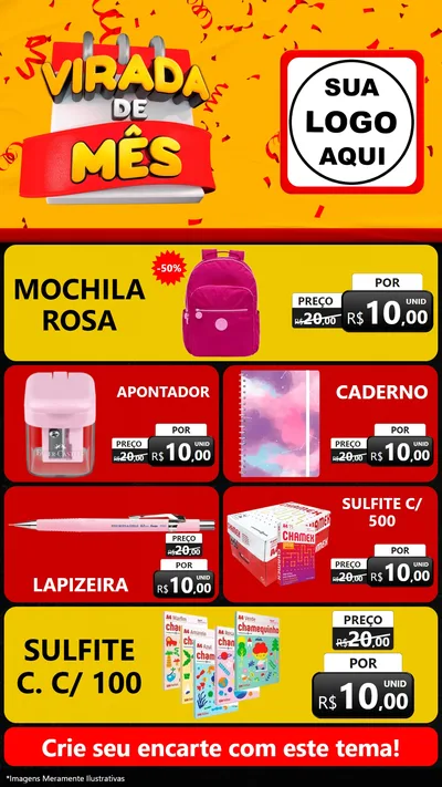 Modelo de TV para TV Vertical com o tema Virada de Mês para Papelaria