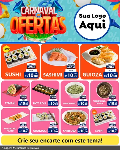 Modelo de Rede Social para Feed Instagram com o tema Carnaval de Ofertas para Comida japonesa