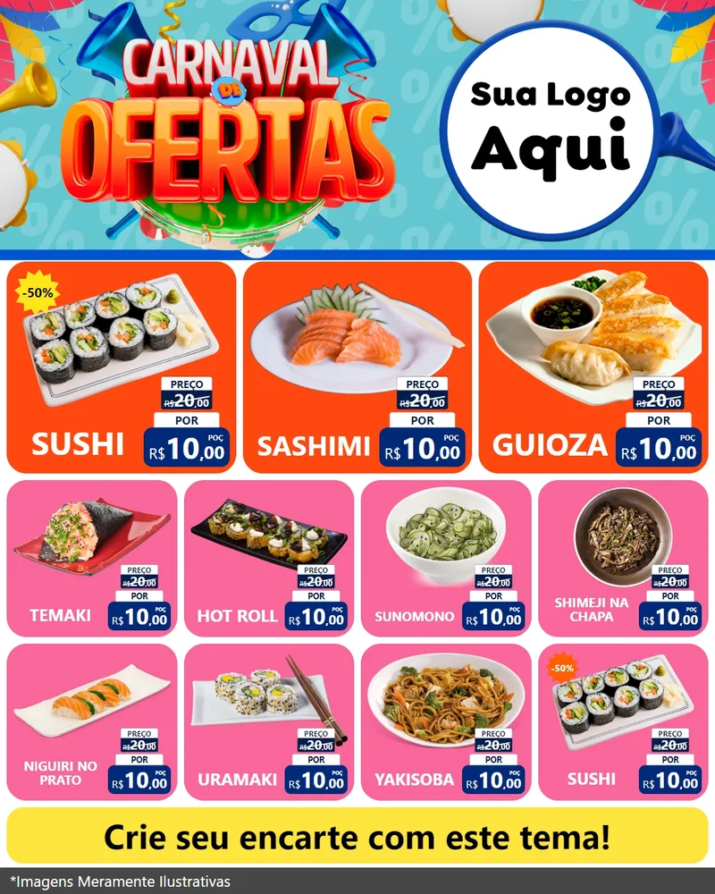 Modelo de Rede Social para Feed Instagram com o tema Carnaval de Ofertas para Comida japonesa