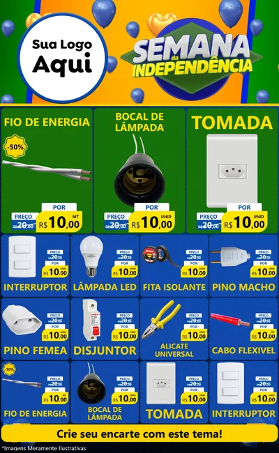 Modelo de Encarte para Encarte Grande com o tema Semana da Independência para Materiais Elétricos