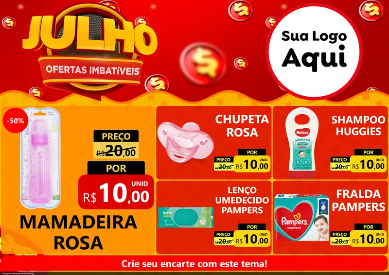 Modelo de Encarte para Encarte A4 Horizontal com o tema Julho Ofertas Imbatíveis para Bebês