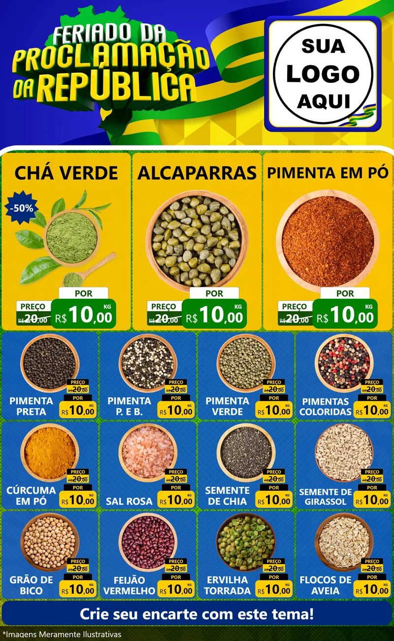 Modelo de Encarte para Encarte Grande com o tema Feriado da Proclamação da República para Produtos Naturais