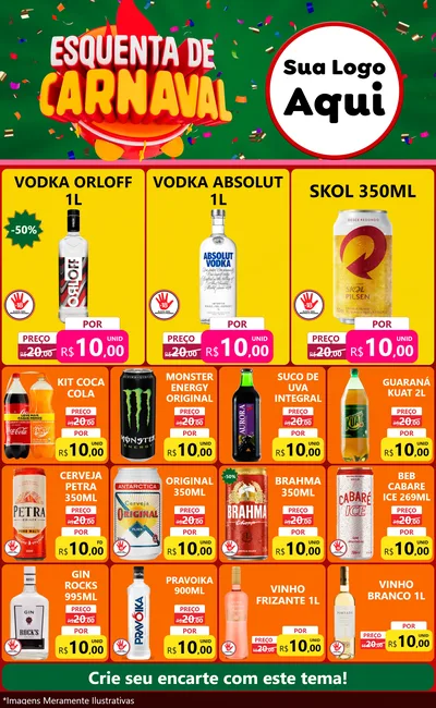 Modelo de Encarte para Encarte Grande com o tema Esquenta de Carnaval para Distribuidora de bebidas