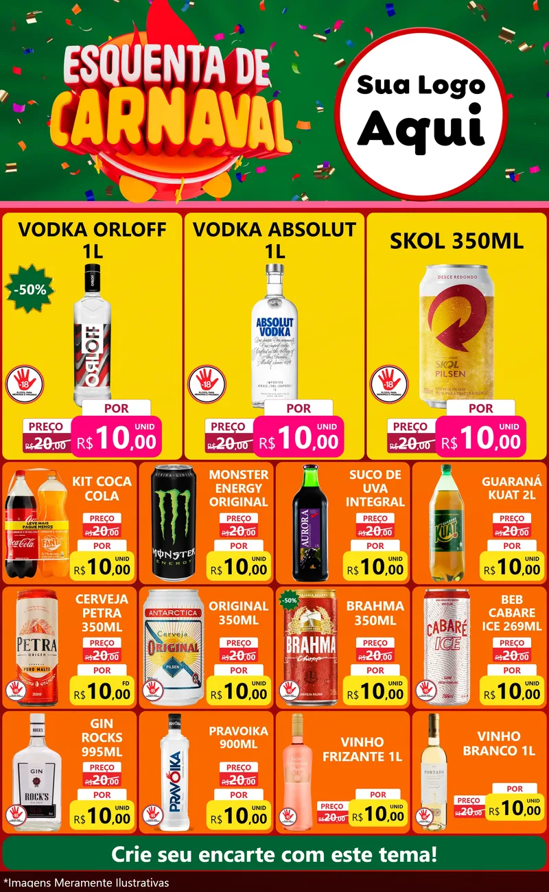 Modelo de Encarte para Encarte Grande com o tema Esquenta de Carnaval para Distribuidora de bebidas