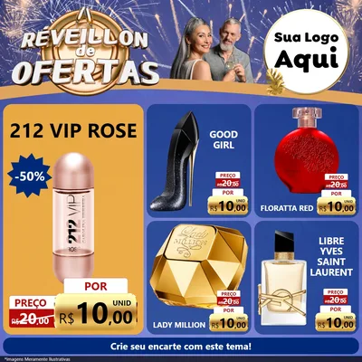 Modelo de Rede Social para Feed Facebook com o tema Réveillon de Ofertas para Perfumes