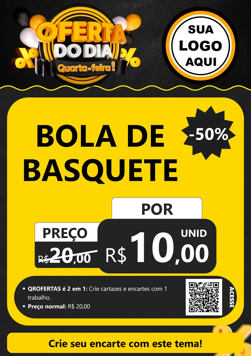 Modelo de Cartaz para Cartaz A4 Vertical com o tema Oferta do Dia - Quarta Feira! para Artigos Esportivos