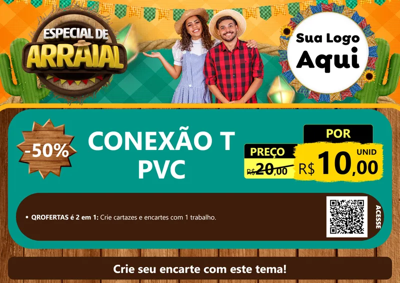 Modelo de Cartaz para Cartaz A4 Horizontal com o tema Especial De Arraial para Tubos e conexões