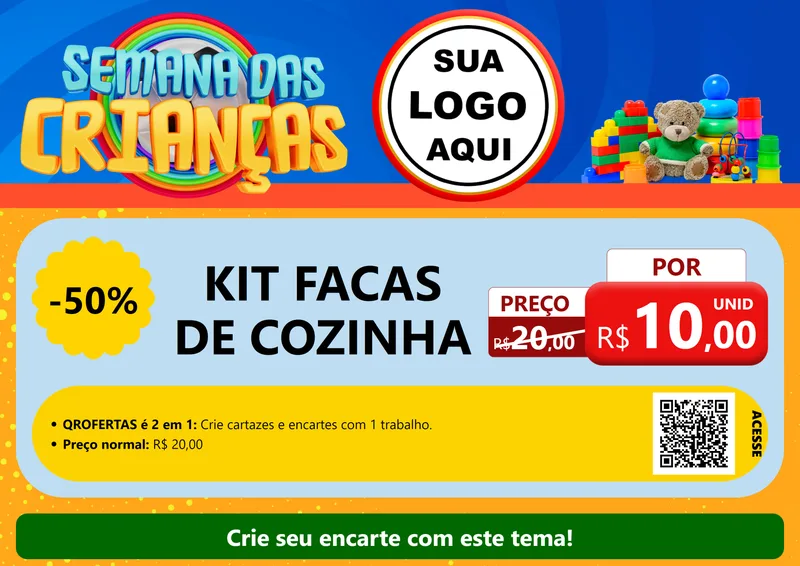 Modelo de Cartaz para Cartaz A4 Horizontal com o tema Semana das Crianças para Utilidades Domésticas