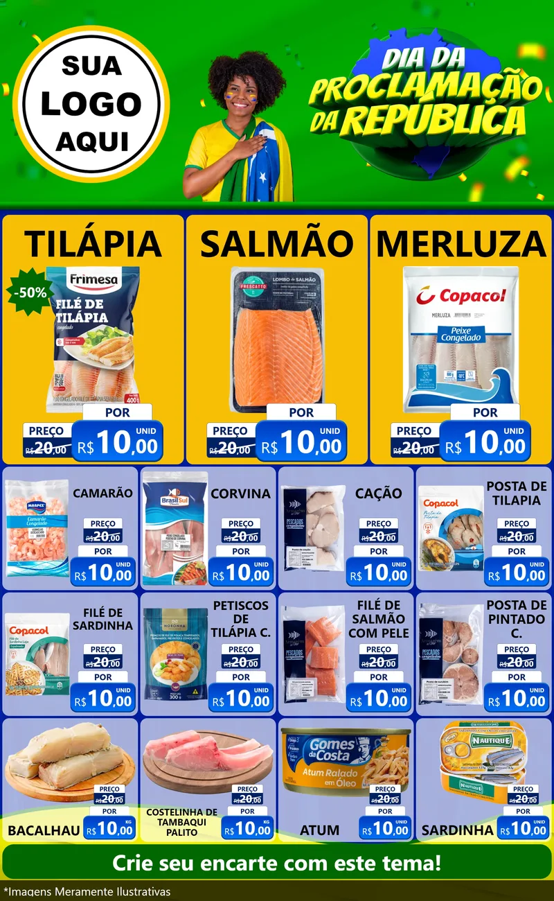 Modelo de Encarte para Encarte Grande com o tema Dia Da Proclamação Da República para Peixaria