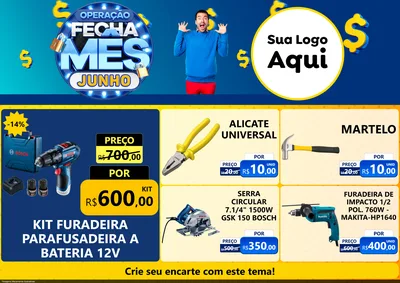 Modelo de Encarte para Encarte A4 Horizontal com o tema Operação Fecha Mês, Junho para Maquinas e Ferramentas