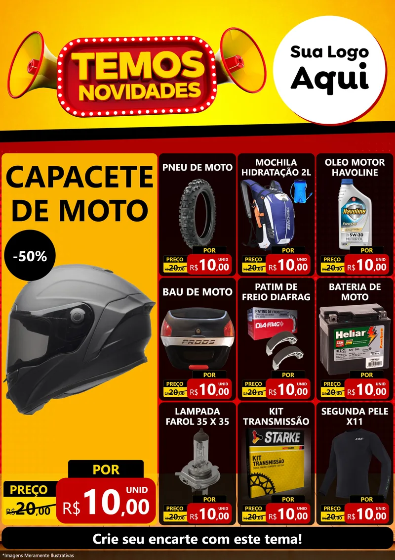 Modelo de Encarte para Encarte A4 Vertical com o tema Temos Novidades para Moto peças