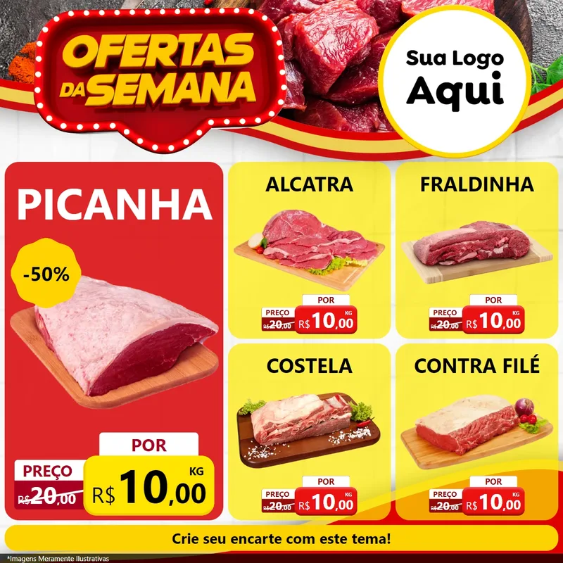 Modelo de Rede Social para Feed Facebook com o tema Ofertas da Semana para Açougue