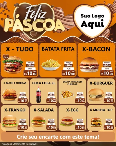 Modelo de Rede Social para Feed Instagram com o tema Feliz Páscoa para Hamburgueria