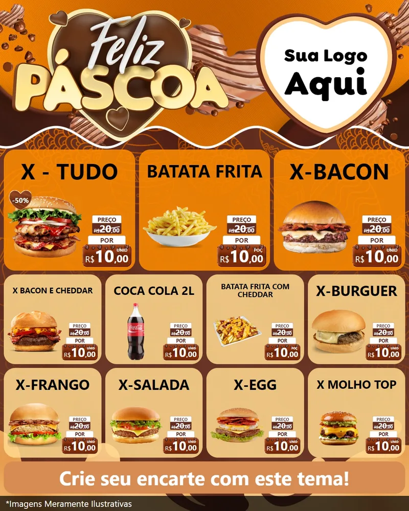 Modelo de Rede Social para Feed Instagram com o tema Feliz Páscoa para Hamburgueria