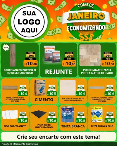 Modelo de Rede Social para Feed Instagram com o tema Comece Janeiro Economizando para Pisos e revestimentos