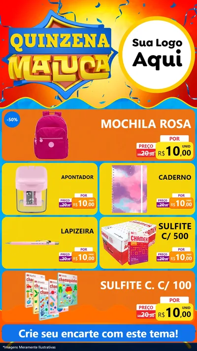 Modelo de TV para TV Vertical com o tema Quinzena Maluca para Papelaria