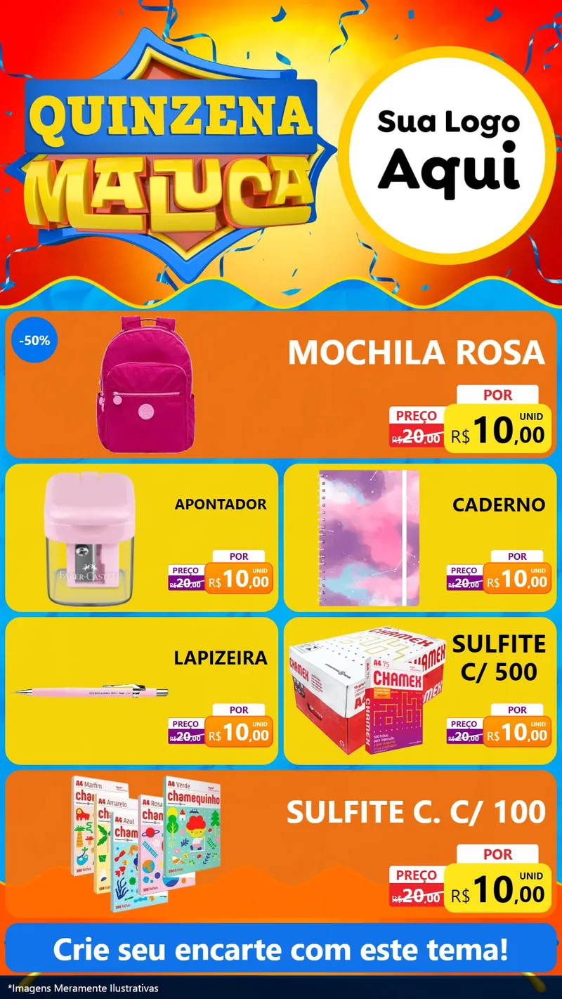 Modelo de TV para TV Vertical com o tema Quinzena Maluca para Papelaria