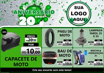 Modelo de Encarte para Encarte A4 Horizontal com o tema Promoção de Aniversário - 20 Anos para Moto peças