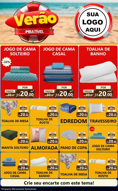 Modelo de Encarte para Encarte Grande com o tema Verão Imbatível para Cama, Mesa e Banho