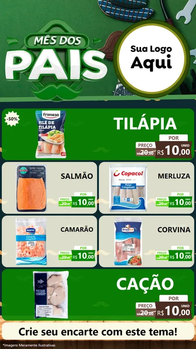 Modelo de TV para TV Vertical com o tema Mês dos Pais para Peixaria