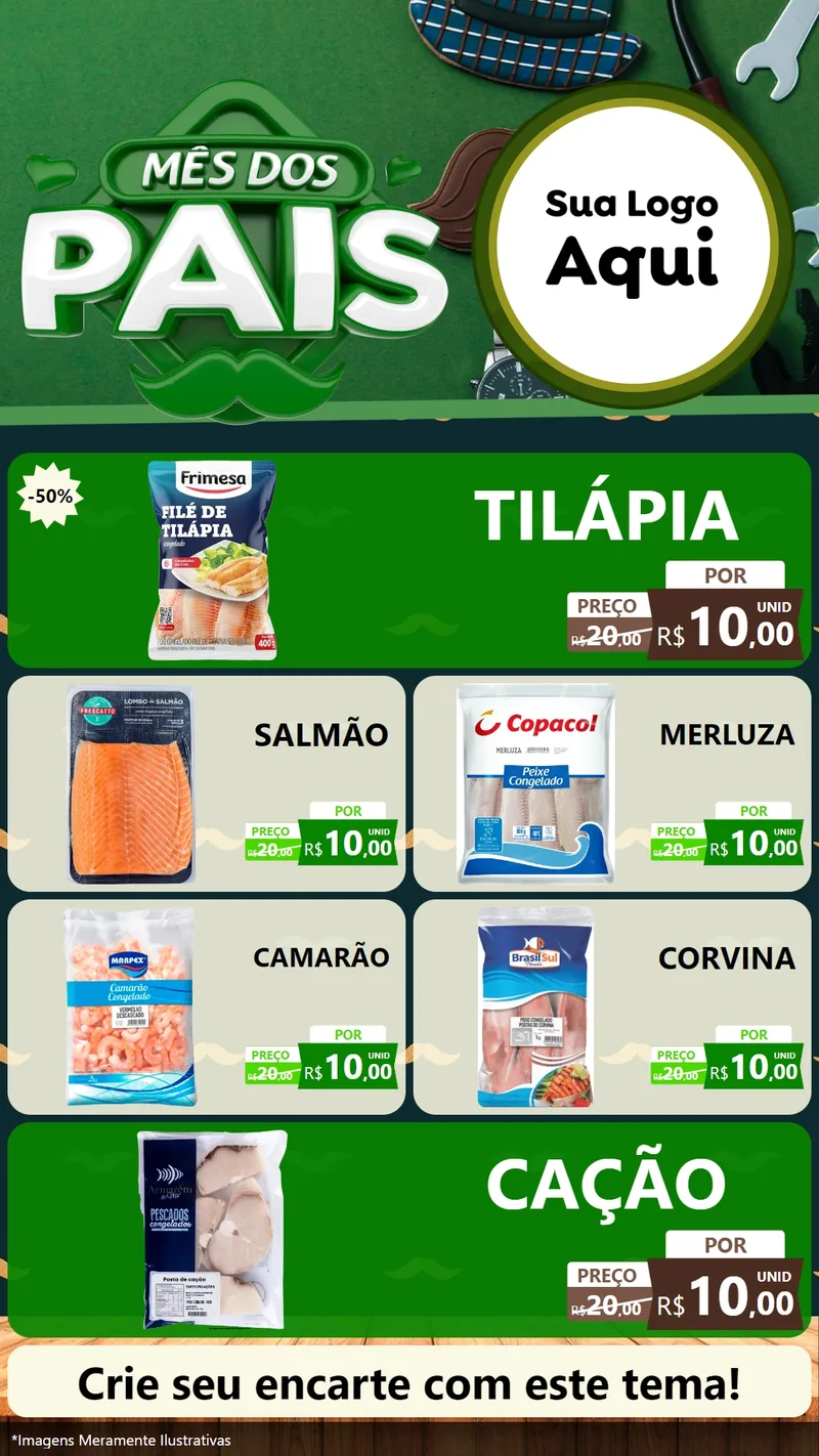 Modelo de TV para TV Vertical com o tema Mês dos Pais para Peixaria