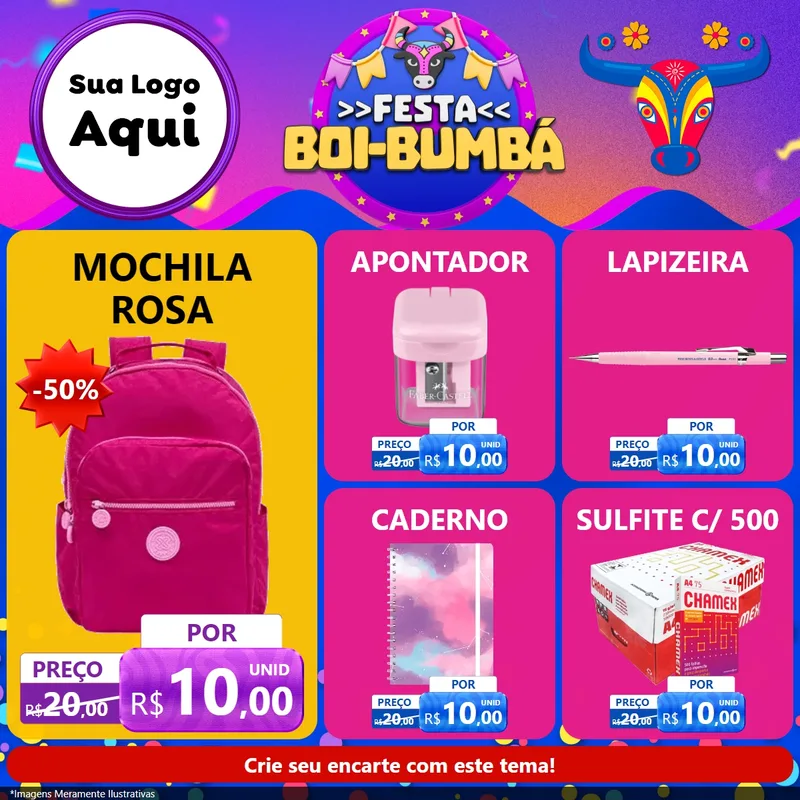 Modelo de Rede Social para Feed Facebook com o tema Festa Boi-Bumbá para Papelaria