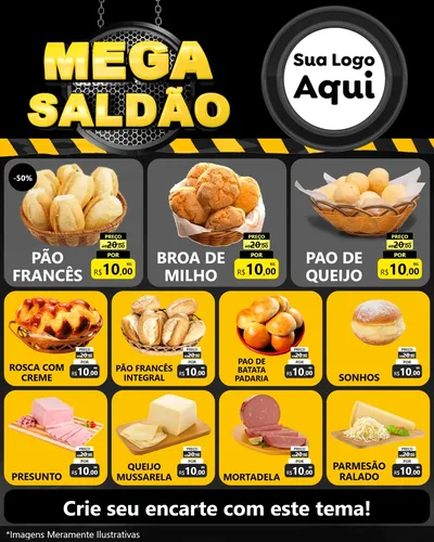 Modelo de Rede Social para Feed Instagram com o tema Mega Saldão para Padaria