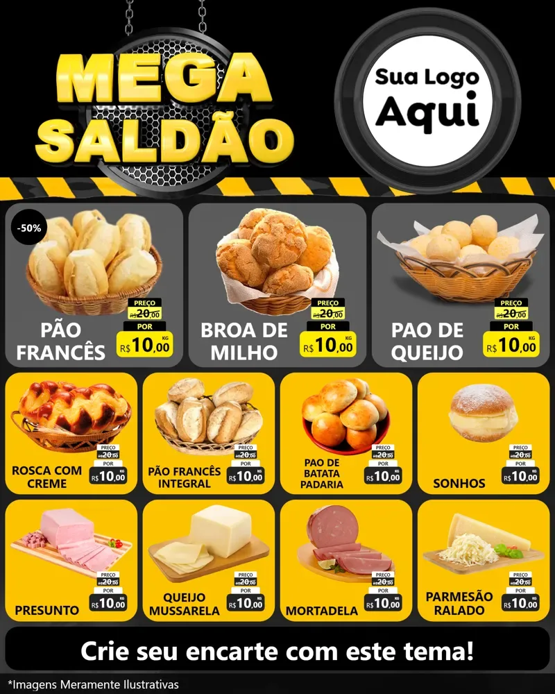 Modelo de Rede Social para Feed Instagram com o tema Mega Saldão para Padaria