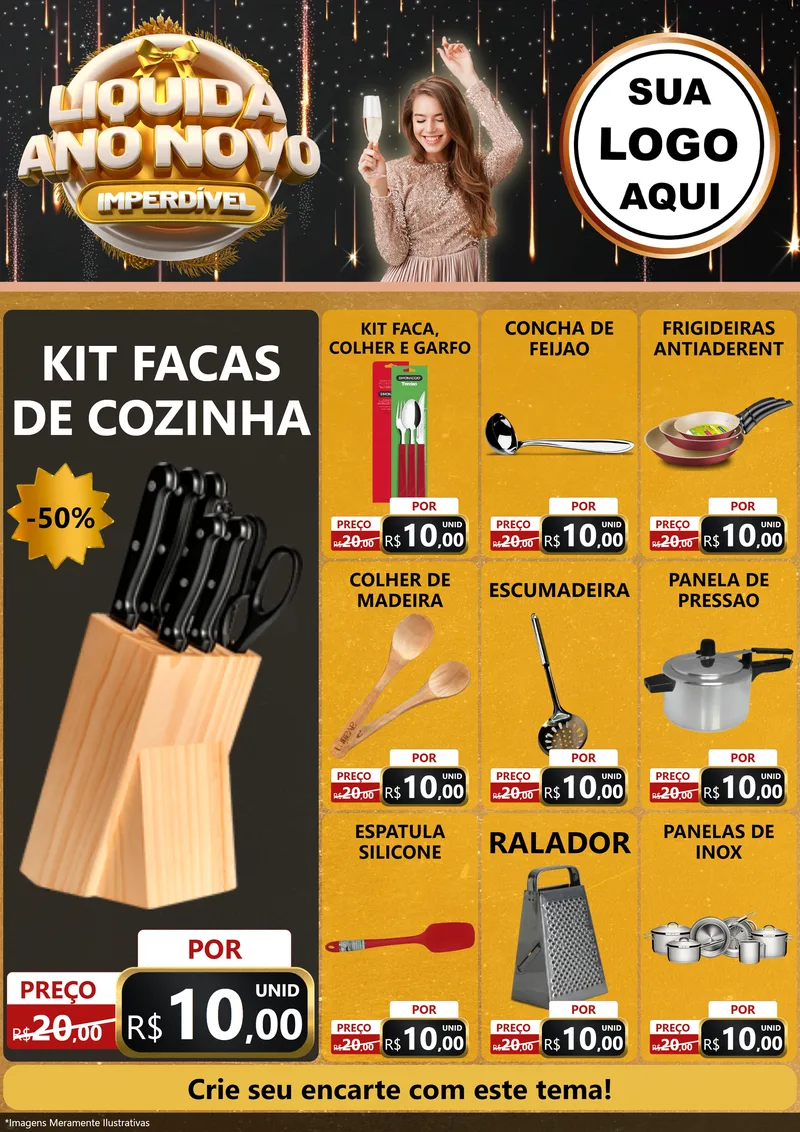 Modelo de Encarte para Encarte A4 Vertical com o tema Liquida Ano Novo Imperdível para Utilidades Domésticas