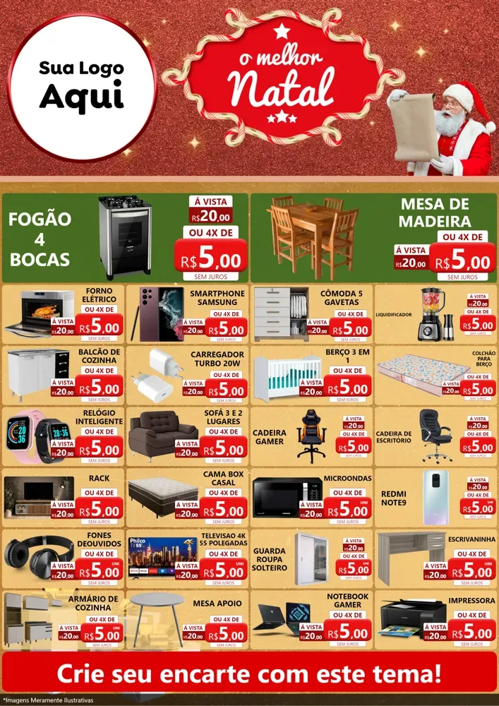 Modelo de Encarte para Encarte A4 Vertical com o tema O Melhor Natal para Móveis e Eletro