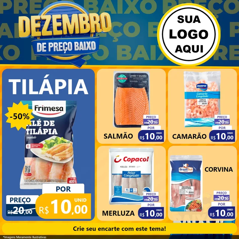 Modelo de Rede Social para Feed Facebook com o tema Dezembro de Preço Baixo para Peixaria