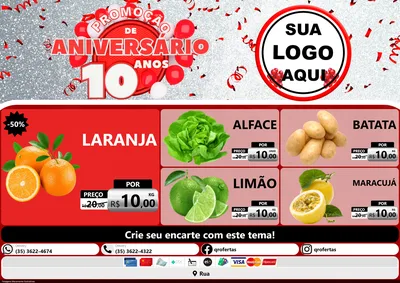 Modelo de Encarte para Encarte A4 Horizontal com o tema Promoção de Aniversário - 10 Anos para Hortifrúti