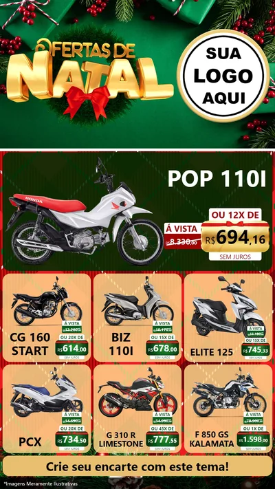 Modelo de Rede Social para Stories com o tema Ofertas de Natal para Concessionaria de Motos