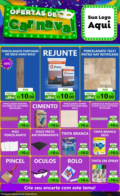 Modelo de Encarte para Encarte Grande com o tema Ofertas de Carnaval para Pisos e revestimentos