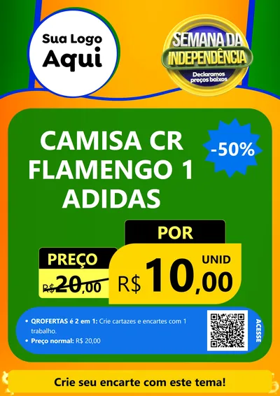 Modelo de Cartaz para Cartaz A4 Vertical com o tema Semana da Independência Declaramos Preços Baixos para Roupas e acessórios