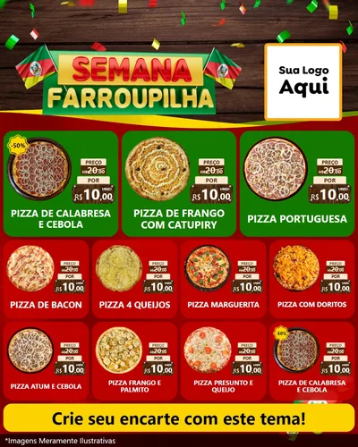 Modelo de Rede Social para Feed Instagram com o tema Semana Farroupilha para Pizzaria