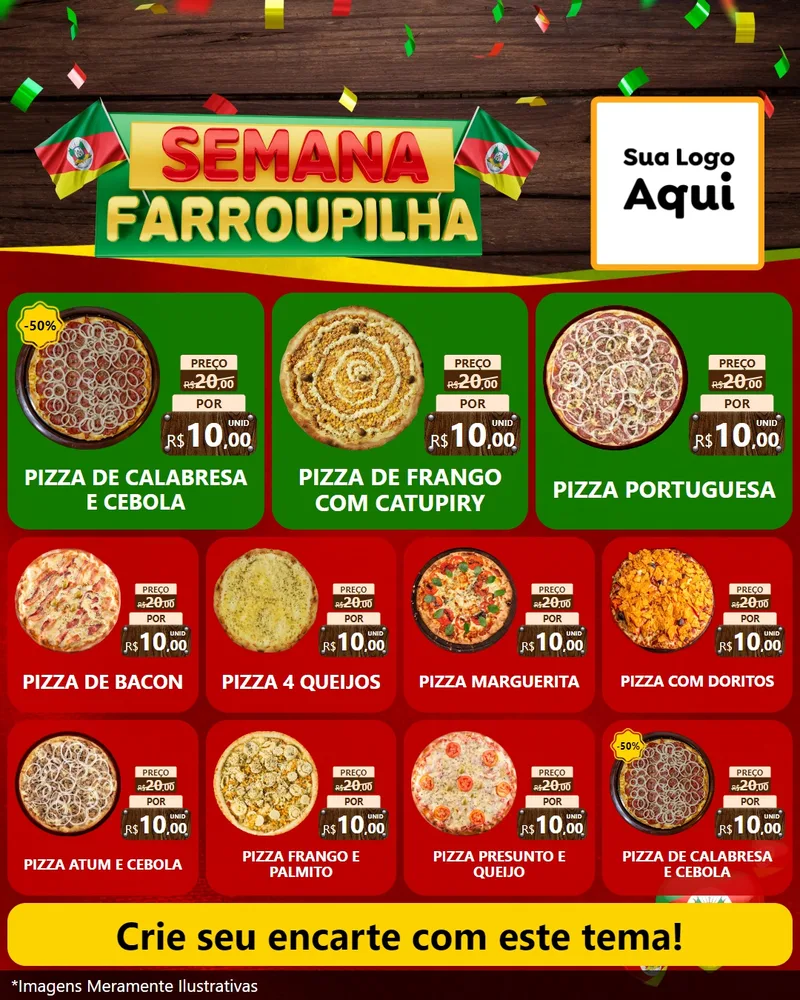 Modelo de Rede Social para Feed Instagram com o tema Semana Farroupilha para Pizzaria