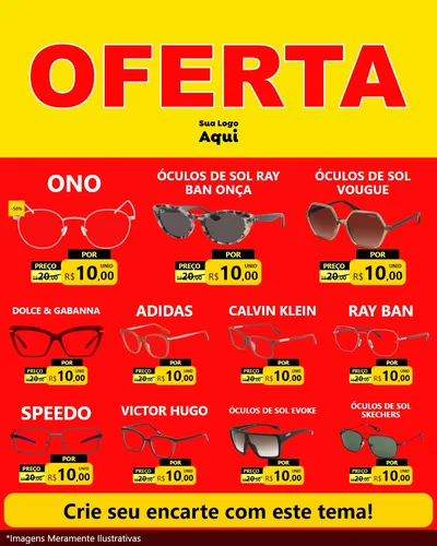 Modelo de Rede Social para Feed Instagram com o tema OFERTA - Vermelho Cartaz para Óticas