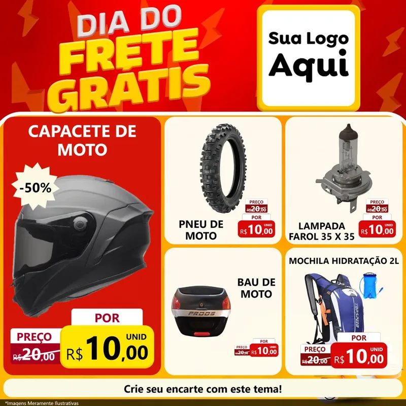 Modelo de Rede Social para Feed Facebook com o tema Dia do Frete Grátis para Moto peças