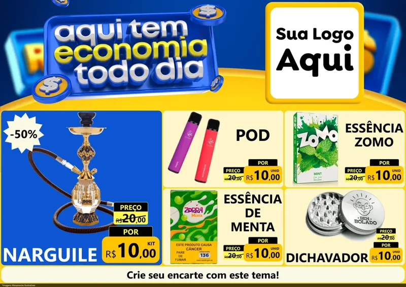 Modelo de Encarte para Encarte A4 Horizontal com o tema Aqui Tem Economia Todo Dia para Tabacaria