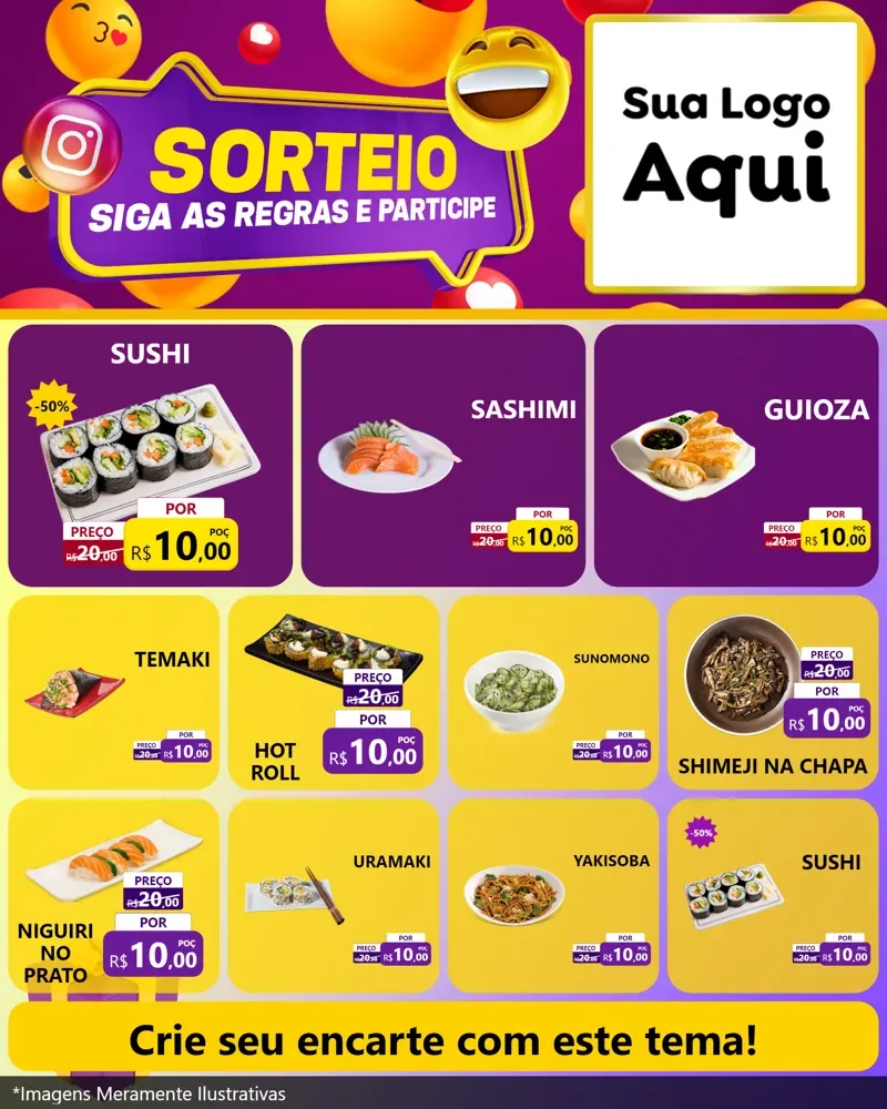 Modelo de Rede Social para Feed Instagram com o tema Sorteio para Comida japonesa