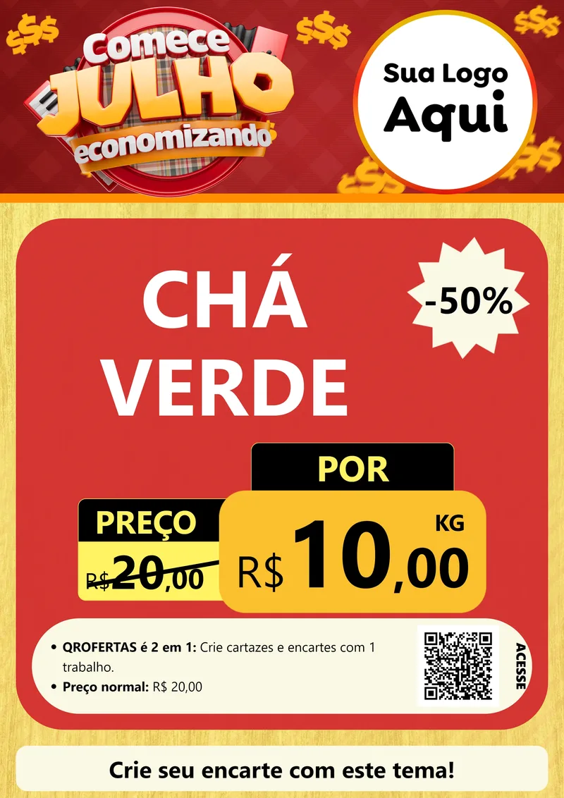Modelo de Cartaz para Cartaz A4 Vertical com o tema Comece Julho Economizando para Produtos Naturais