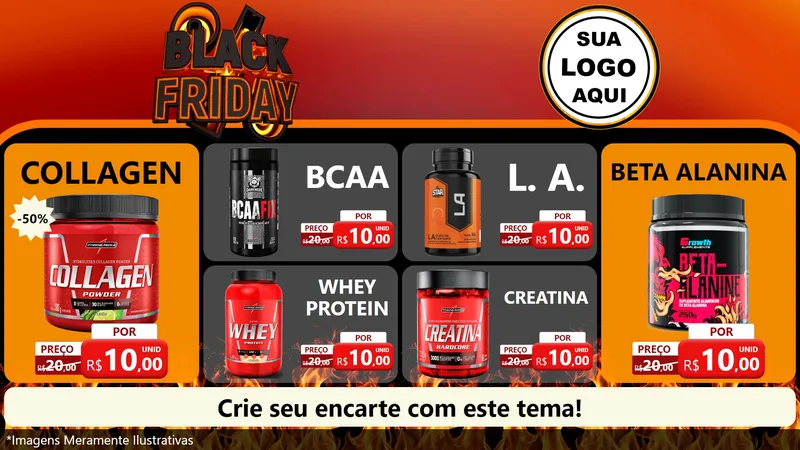 Modelo de TV para TV Horizontal com o tema Black Friday para Suplementos alimentares