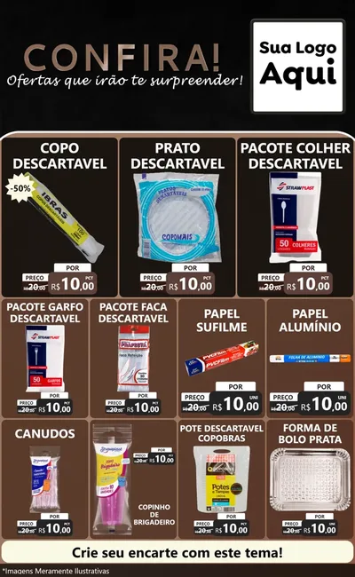 Modelo de Encarte para Encarte Grande com o tema Confira! Ofertas que irão te surpreender! para Embalagens