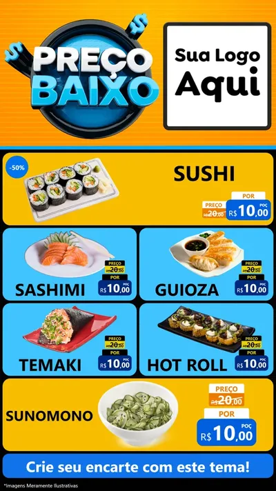 Modelo de TV para TV Vertical com o tema Preço Baixo para Comida japonesa