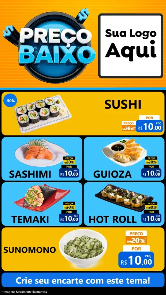 Modelo de TV para TV Vertical com o tema Preço Baixo para Comida japonesa