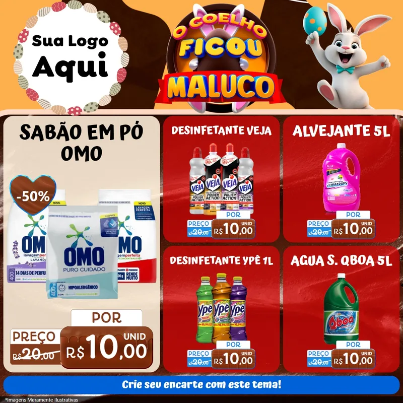 Modelo de Rede Social para Feed Facebook com o tema O Coelho Ficou Maluco - Páscoa para Produtos de Limpeza