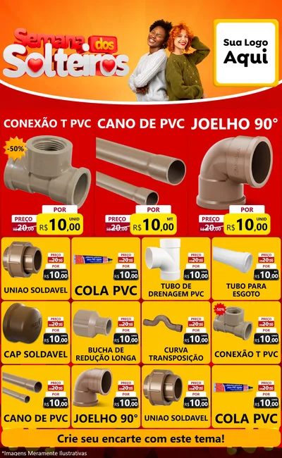 Modelo de Encarte para Encarte Grande com o tema Semana dos Solteiros para Tubos e conexões